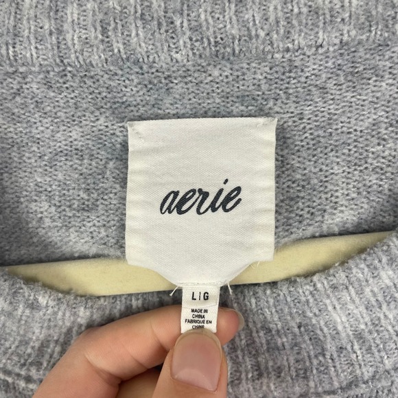 Aerie Oversized Unreal Grey Crew Neck Sweater Knit Pullover Women's L Lounge - Picture 3 of 8
